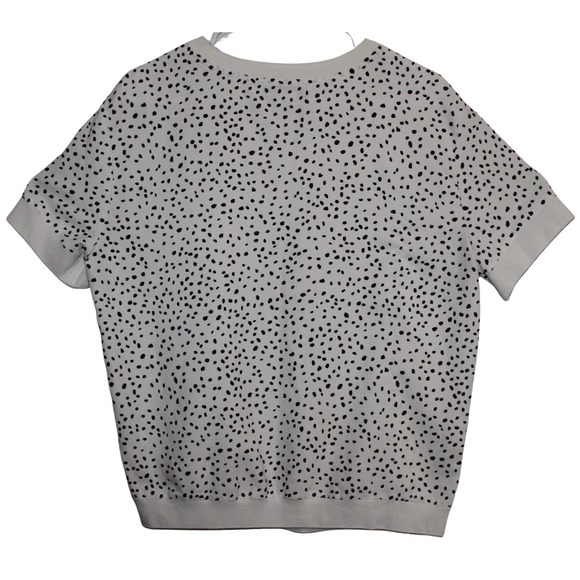 Women's Rachel Zoe White Black Speckle Dot Casual Crew Short Sleeve Shirt Size M - Picture 2 of 2
